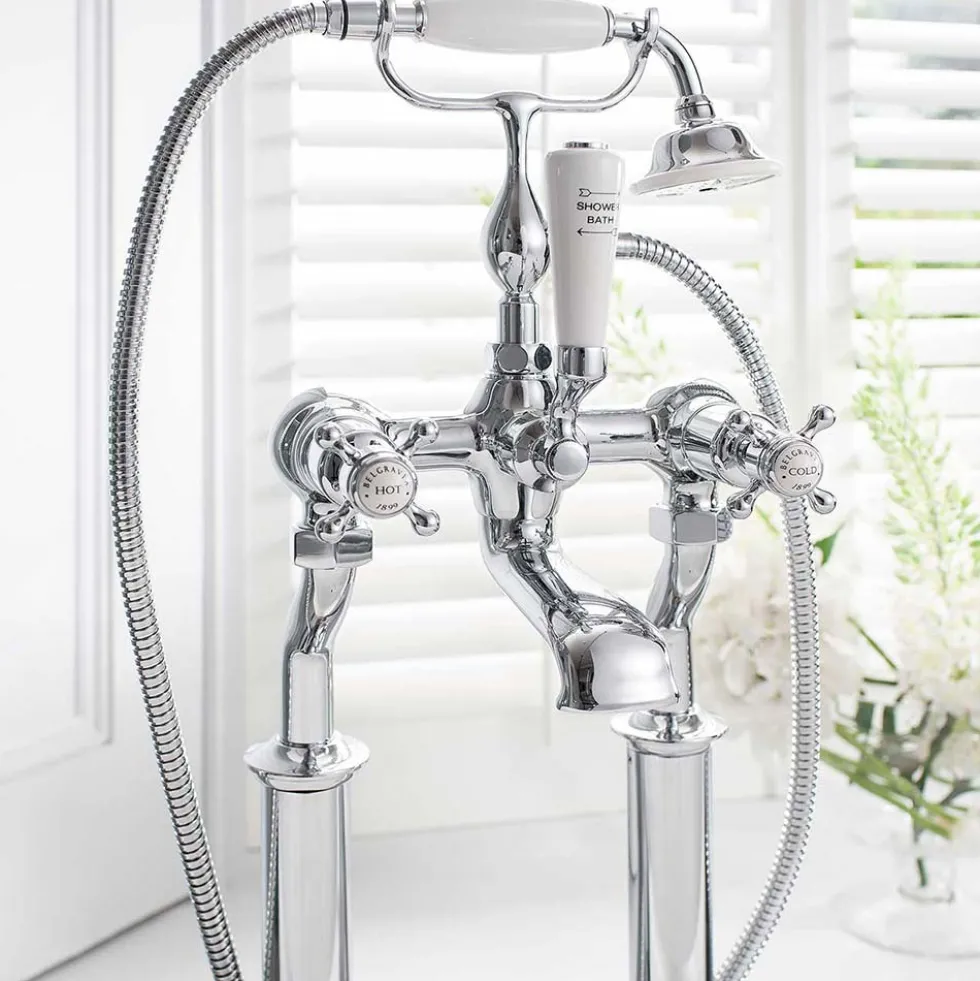 Crosswater Belgravia Crosshead Floor Standing Bath Shower Mixer with Handset Kit - Chrome