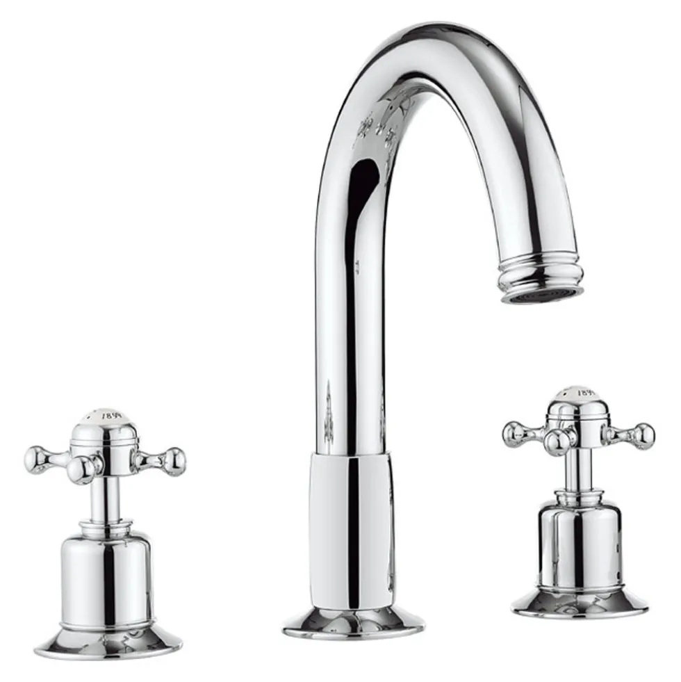 Crosswater Belgravia Crosshead Swan Neck Spout 3 Hole Tall Basin Mixer & Pop-up Waste