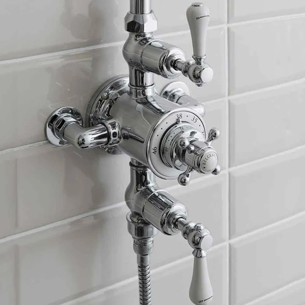 Crosswater Belgravia Multifunction Shower Valve with Cradle Handset Kit & Fixed Shower Head - 200mm Chrome Shower Head