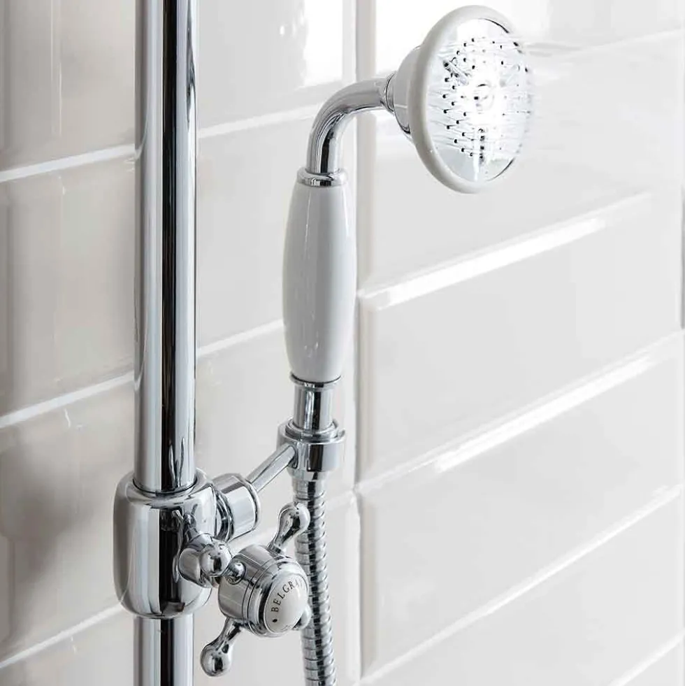 Crosswater Belgravia Multifunction Shower Valve with Slide Rail and Handset and Fixed Shower Head - 8 Inch Chrome Shower Head