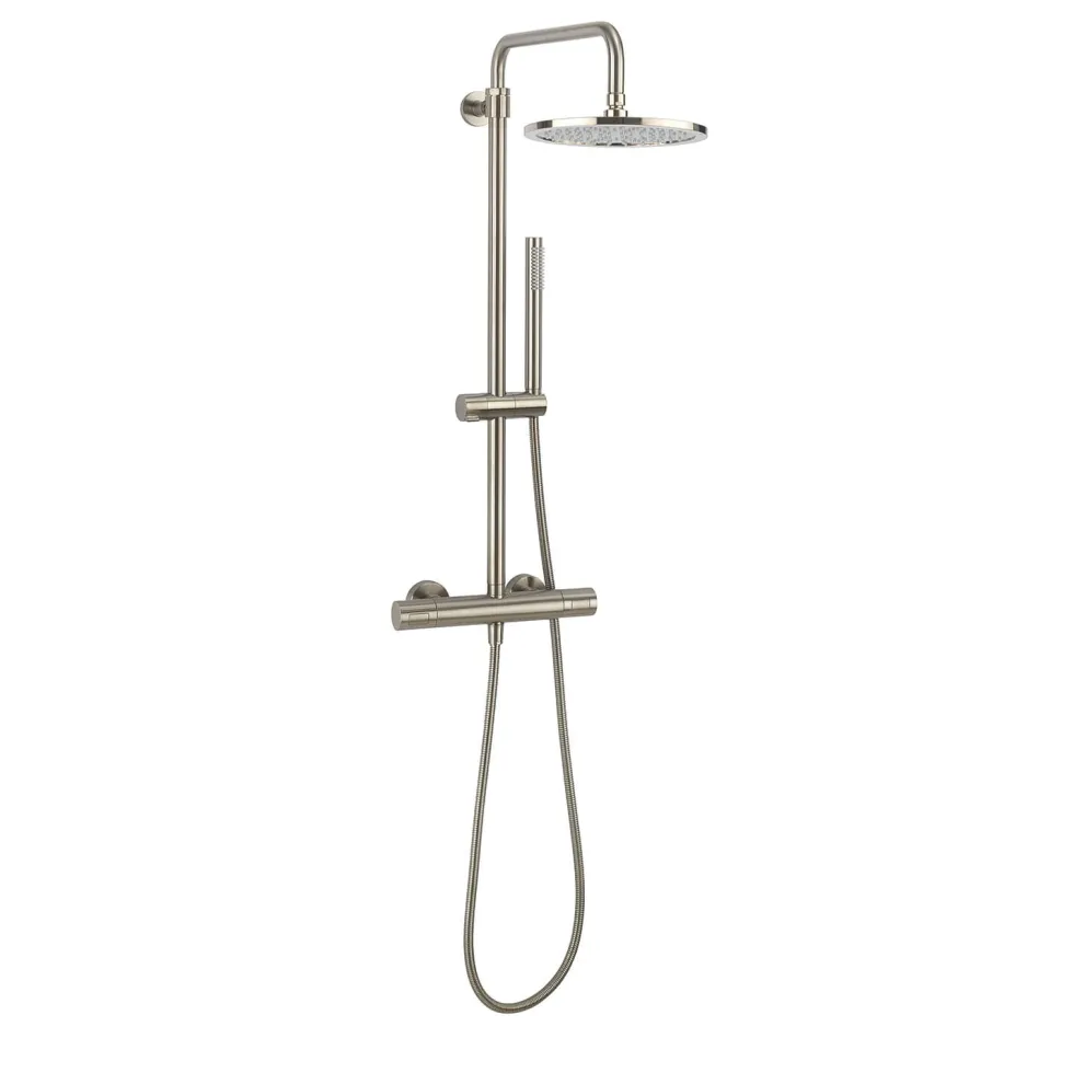 Crosswater Central Exposed Thermostatic Shower Valve with Rigid Riser & Handset Kit - Brushed Nickel