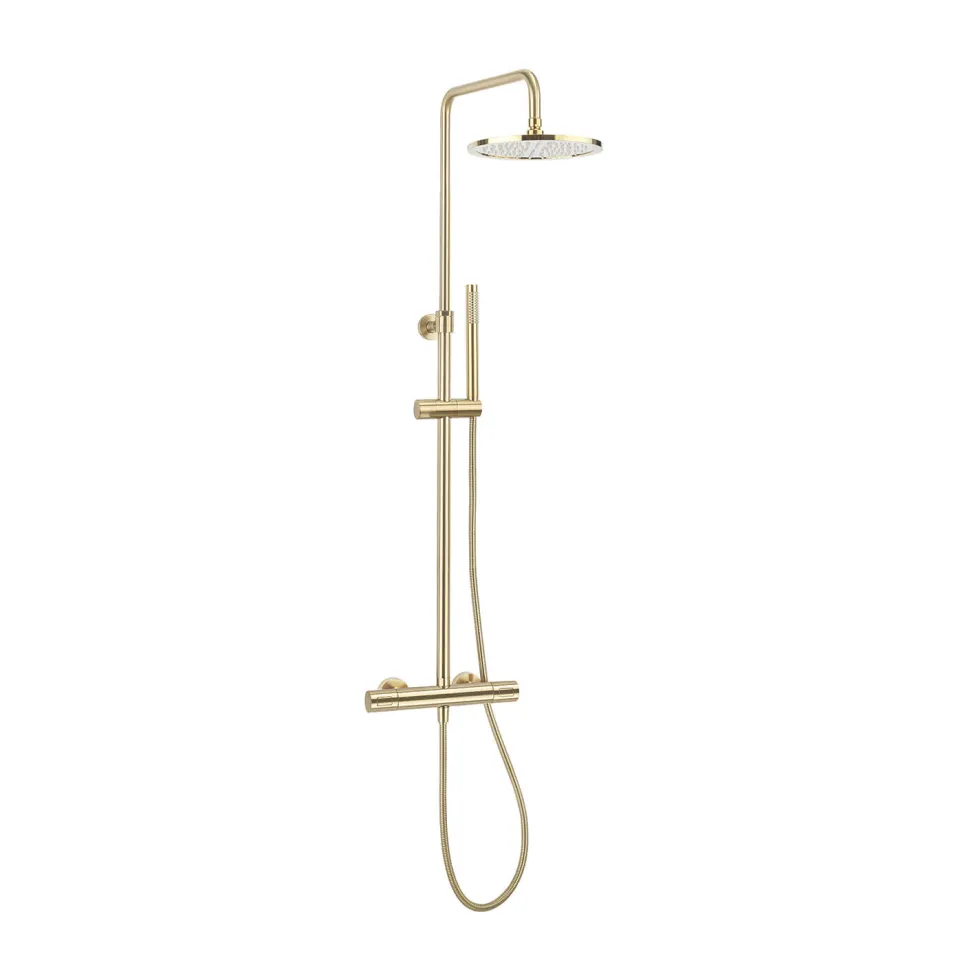 Crosswater Central Thermostatic Exposed Shower Kit With Height Adjustable Rigid Riser - Brushed Brass