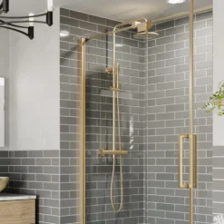 Crosswater Central Thermostatic Exposed Shower Kit With Height Adjustable Rigid Riser - Brushed Brass