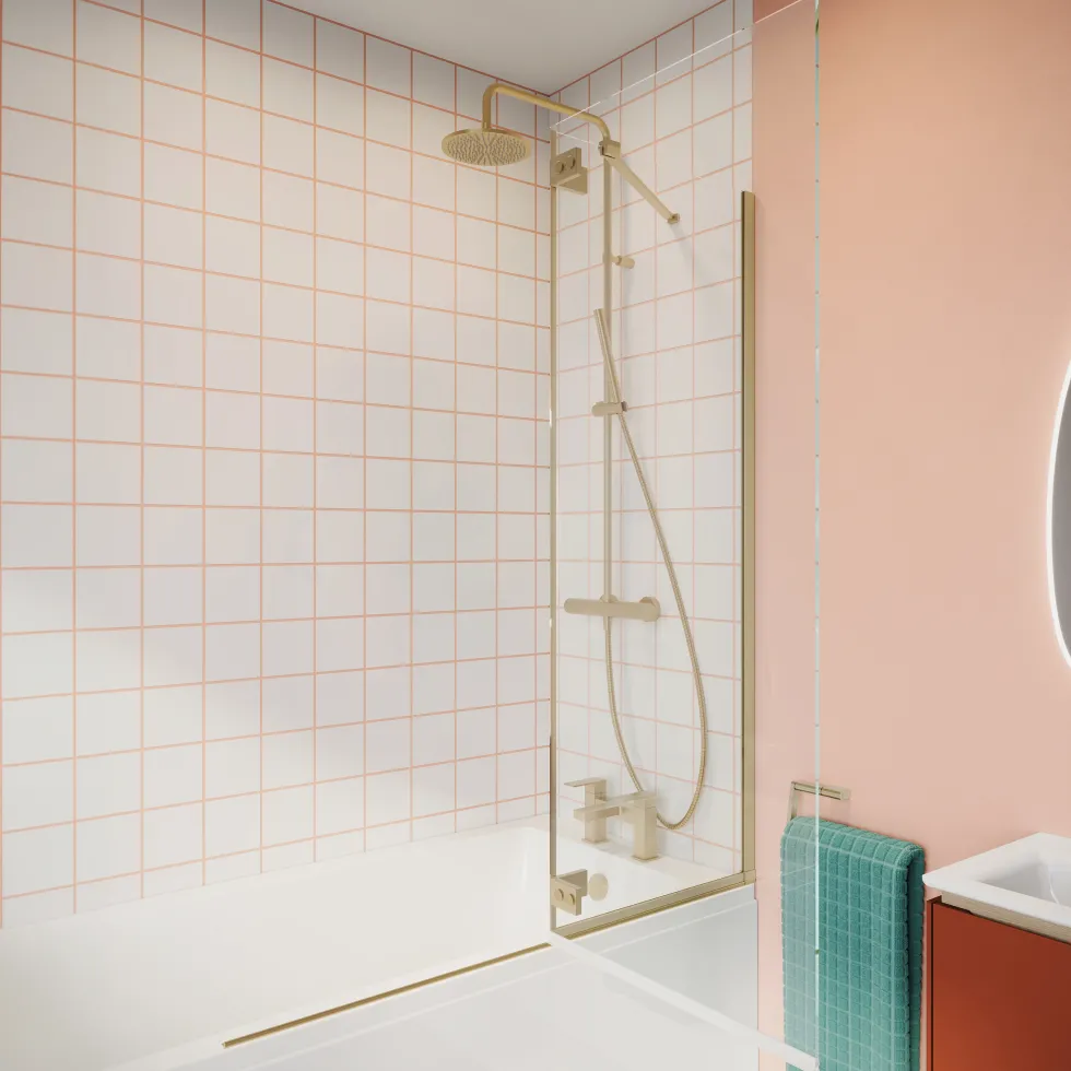 Crosswater Clear 6 6mm Brushed Brass Easy Clean Double Panel Bath Screen - 1500 x 1150mm