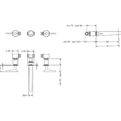 Crosswater Foile Wall Mounted 3 Hole Basin Mixer Tap