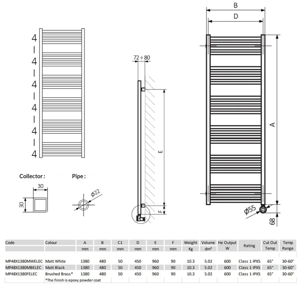 Crosswater MPRO Electric Matt Black Heated Towel Rail