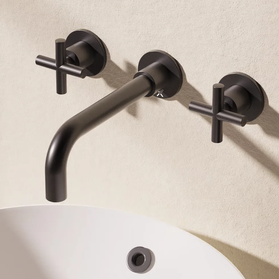 Crosswater MPRO 3 Hole Wall Mounted Basin Mixer Tap with Crosshead Handles