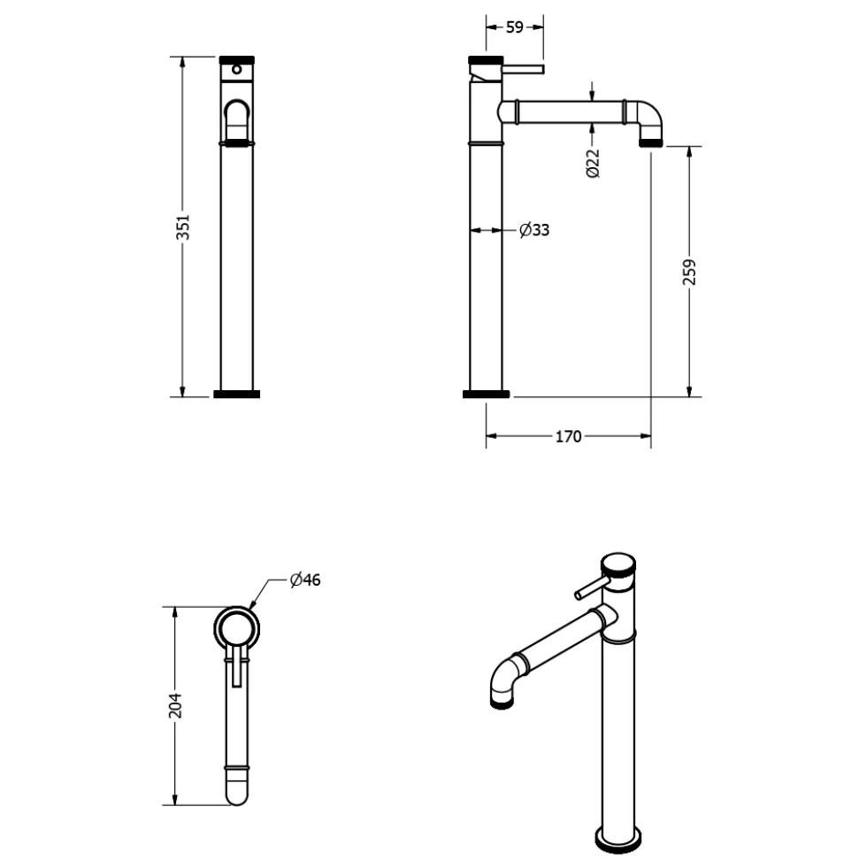 Crosswater MPRO Industrial Tall Basin Mixer Tap