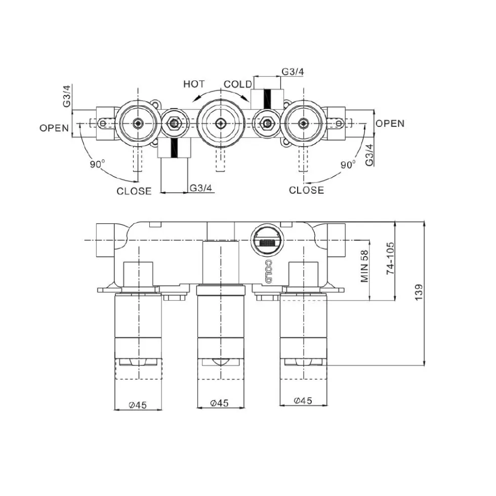 Crosswater MPRO 2 Outlet Concealed Thermostatic Shower Valve (3 Handles)