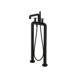 Crosswater Union Freestanding Matt Black Bath Filler & Shower Kit with Wheel Handles