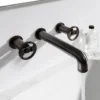 Crosswater Union 3 Hole Wall Mounted Basin Mixer Tap with Wheels - Brushed Black Chrome