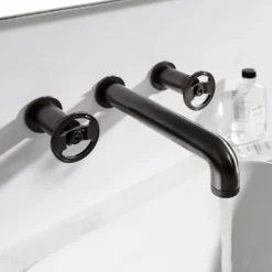 Crosswater Union 3 Hole Wall Mounted Basin Mixer Tap with Wheels - Brushed Black Chrome