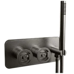 Crosswater Union 2 Outlet Concealed Thermostatic Bath Shower Valve with Wheels & Shower Handset - Brushed Black Chrome