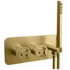 Crosswater Union 2 Outlet Concealed Thermostatic Bath Shower Valve with Wheels & Shower Handset - Brushed Brass
