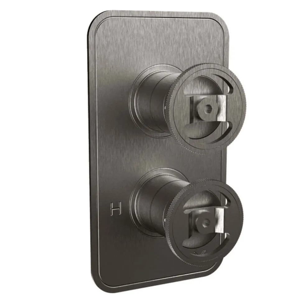 Crosswater Union 2 Outlet Concealed Thermostatic Shower Valve with Wheels - Brushed Black Chrome