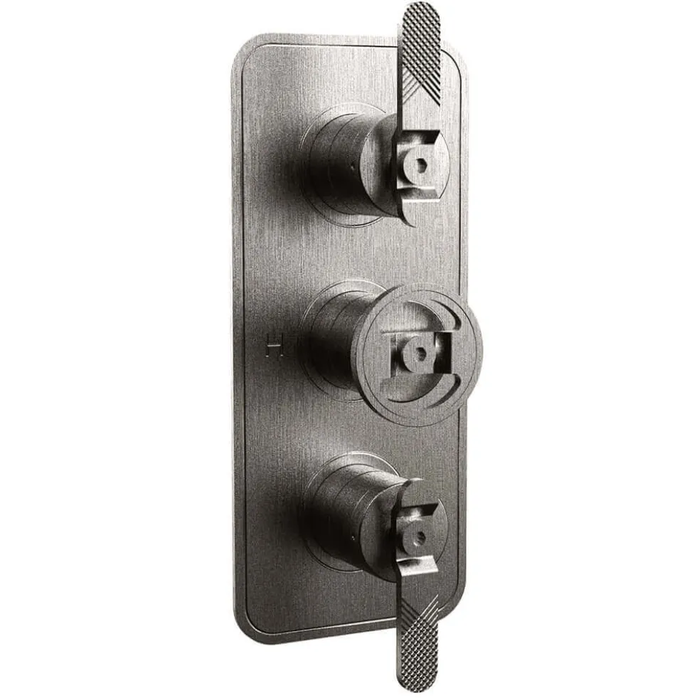 Crosswater Union 2 Outlet 3 Handle Concealed Thermostatic Shower Valve with Wheel & Levers - Brushed Black Chrome