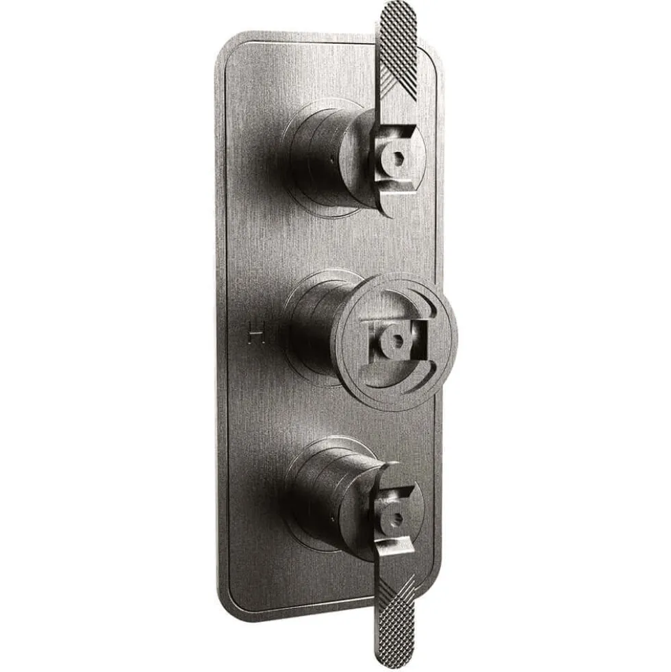 Crosswater Union 3 Outlet 3 Handle Concealed Thermostatic Shower Valve with Wheel & Levers - Brushed Black Chrome