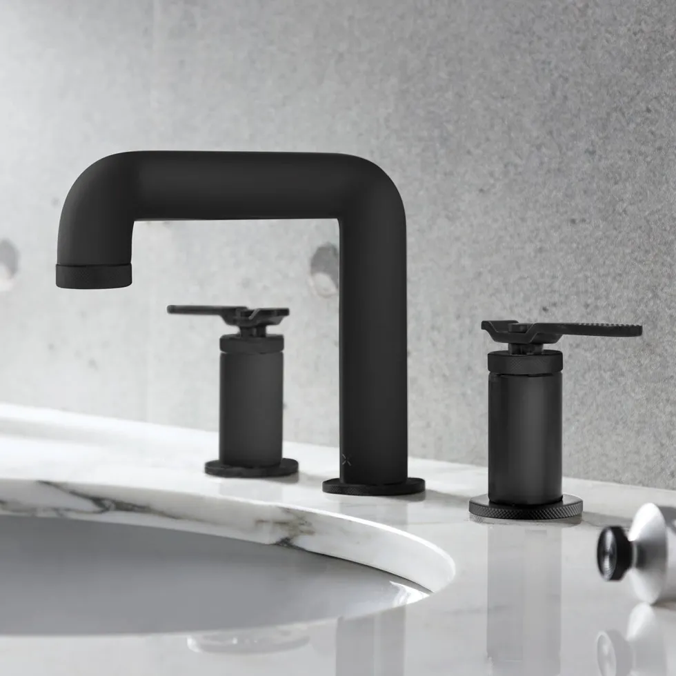 Crosswater Union WRAS Approved 3 Hole Basin Mixer Tap with Levers - Matt Black