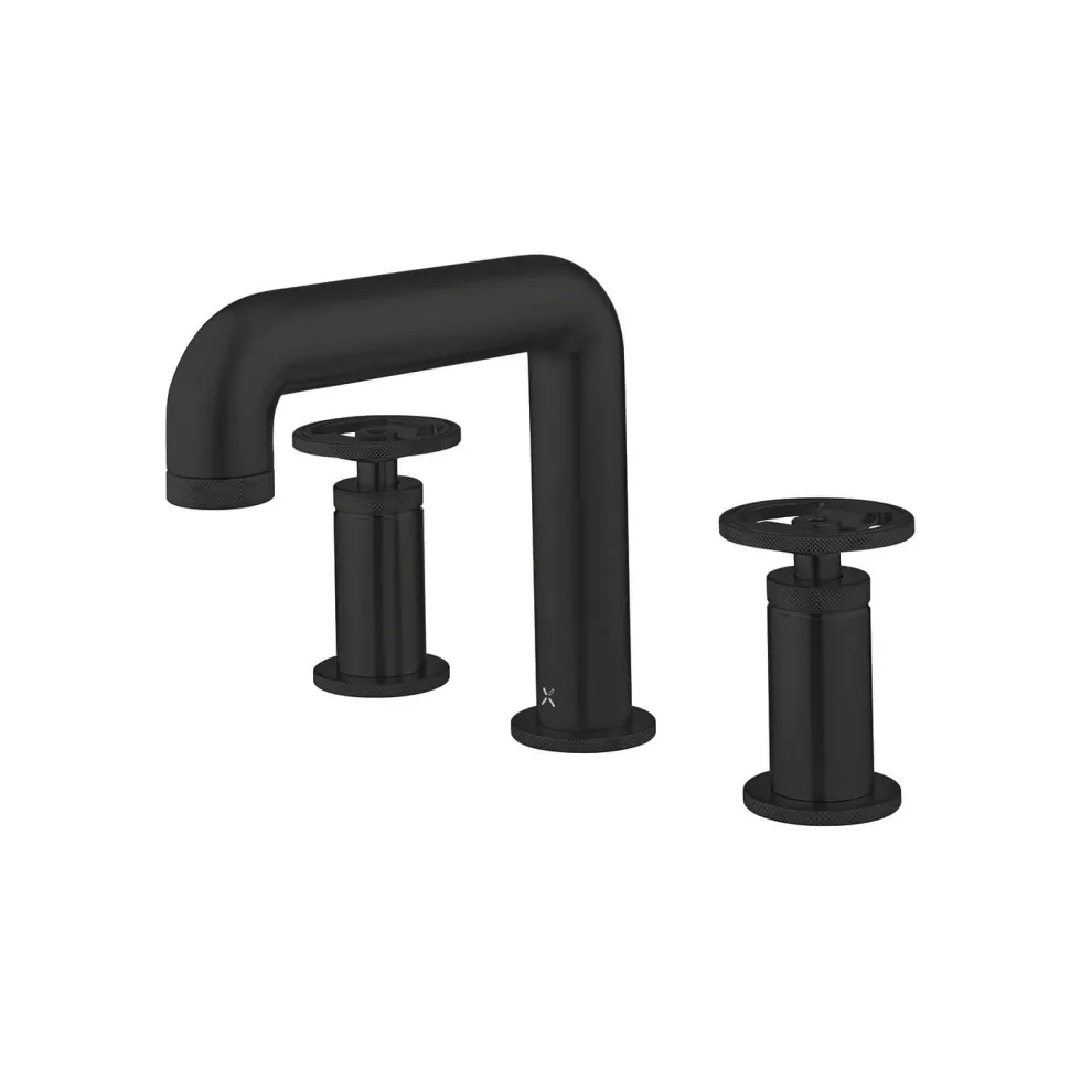 Crosswater Union WRAS Approved 3 Hole Basin Mixer Tap with Wheels - Matt Black