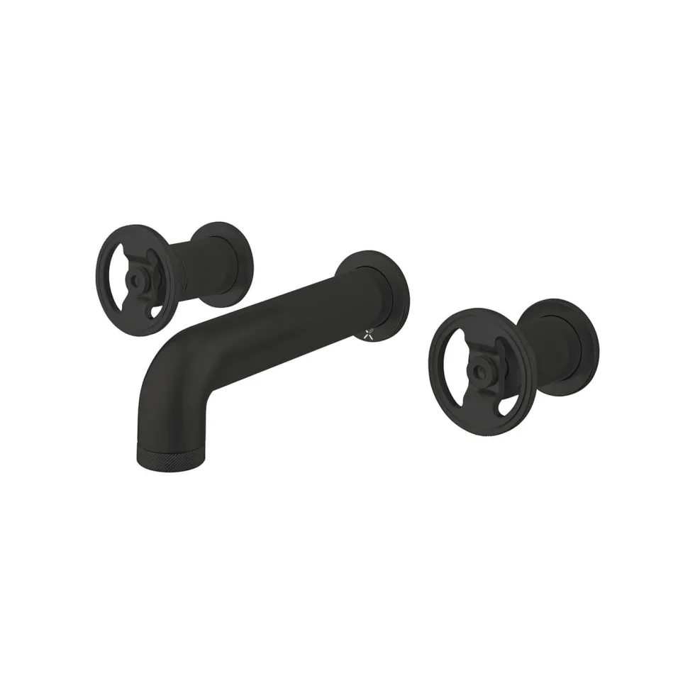 Crosswater Union WRAS Approved 3 Hole Wall Mounted Basin Mixer Tap with Wheels - Matt Black