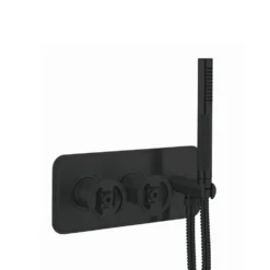 Crosswater Union WRAS Approved 2 Outlet Concealed Thermostatic Bath Shower Valve with Wheels & Shower Handset - Matt Black