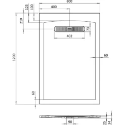 Crosswater Vito 25mm Dolomite Stone Resin Rectangular Shower Tray with Linear Waste Position
