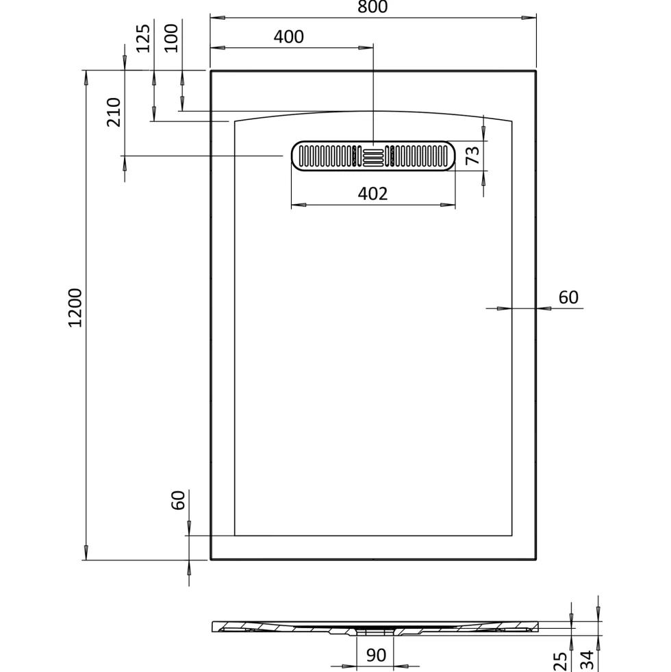 Crosswater Vito 25mm Dolomite Stone Resin Rectangular Shower Tray with Linear Waste Position