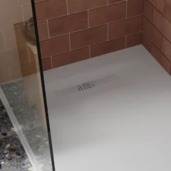 Crosswater Vito 25mm Dolomite Stone Resin Rectangular Shower Tray with Linear Waste Position