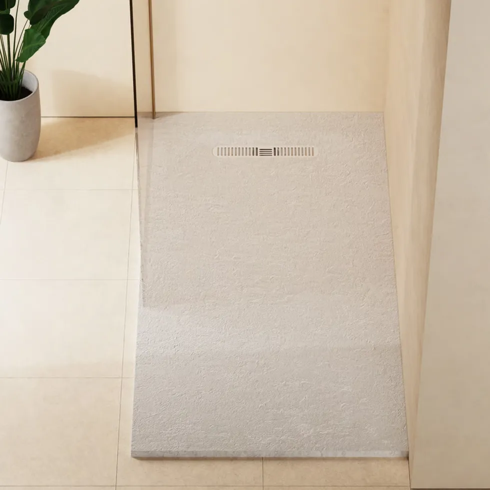 Crosswater Vito 25mm Dolomite Stone Resin Textured Rectangular Shower Tray with Linear Waste Cover
