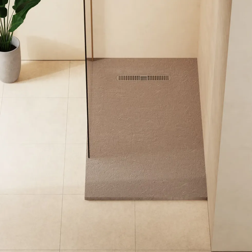 Crosswater Vito 25mm Dolomite Stone Resin Textured Rectangular Shower Tray with Linear Waste Cover
