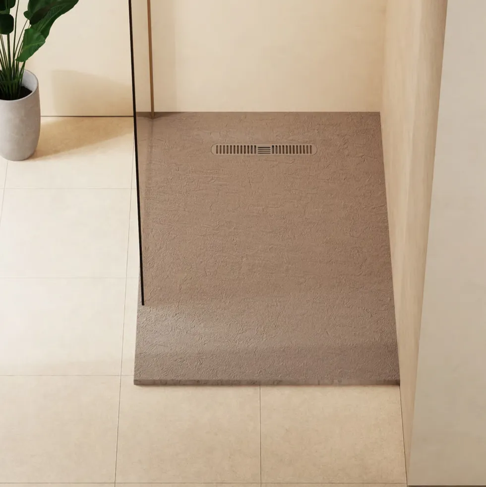Crosswater Vito 25mm Dolomite Stone Resin Textured Rectangular Shower Tray with Linear Waste Cover