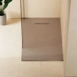Crosswater Vito 25mm Dolomite Stone Resin Textured Rectangular Shower Tray with Linear Waste Cover