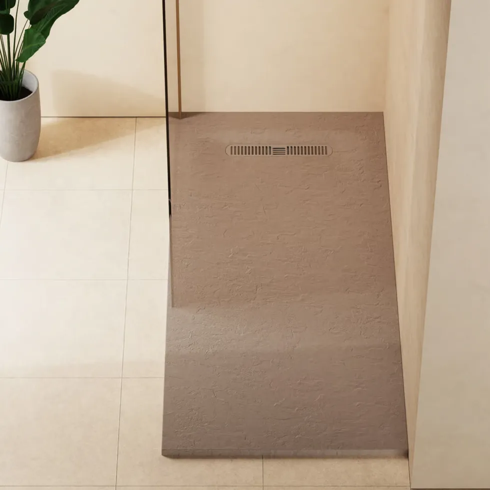 Crosswater Vito 25mm Dolomite Stone Resin Textured Rectangular Shower Tray with Linear Waste Cover