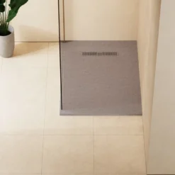 Crosswater Vito 25mm Dolomite Stone Resin Textured Rectangular Shower Tray with Linear Waste Cover