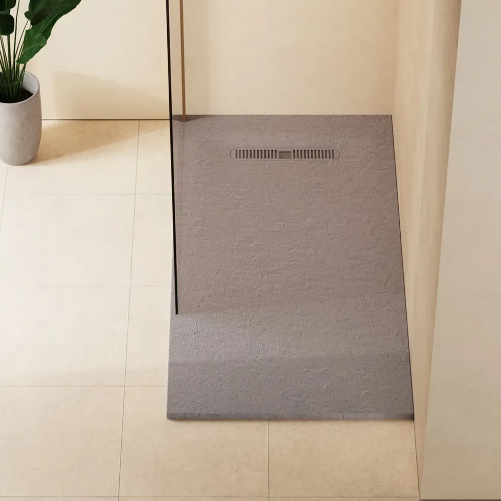 Crosswater Vito 25mm Dolomite Stone Resin Textured Rectangular Shower Tray with Linear Waste Cover