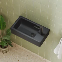 Daisy Matt Black Wall Hung Cloakroom Basin - 450 x 245mm
