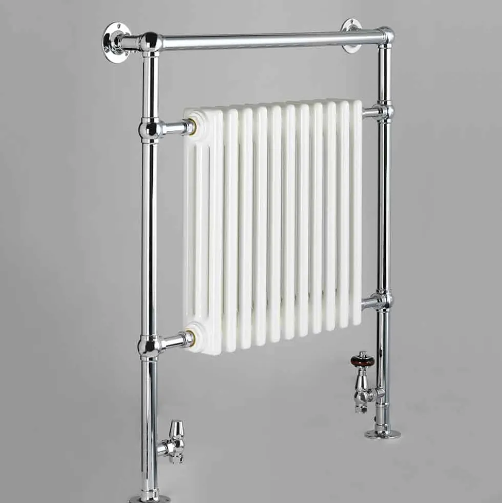 DQ Heating Lynford Floor Mounted Traditional Heated Towel Rail - 952 x 685mm - Polished Gold