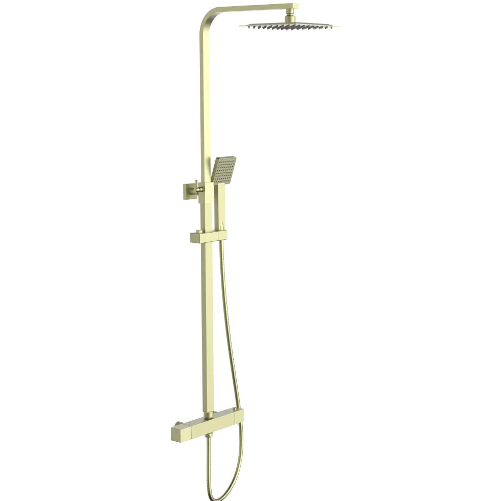 Drench Brushed Brass Exposed Square Thermostatic Rigid Riser Shower Kit