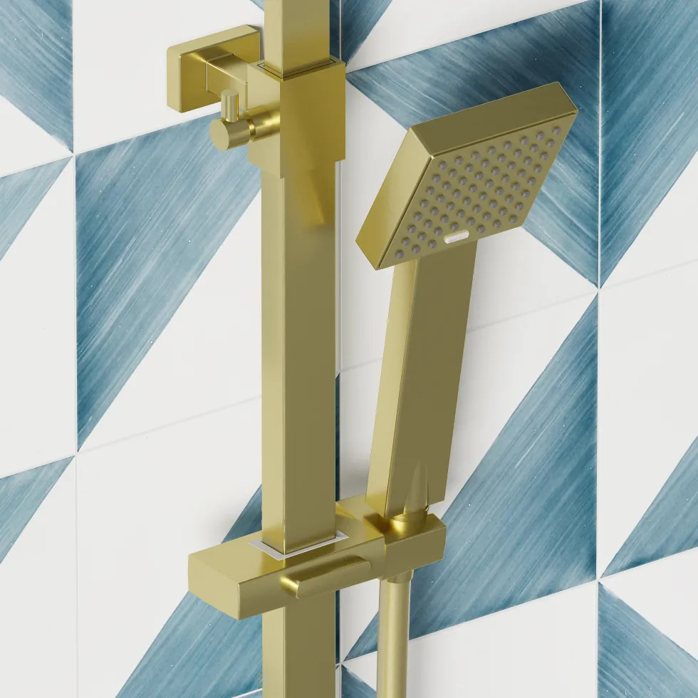 Drench Brushed Brass Exposed Square Thermostatic Rigid Riser Shower Kit