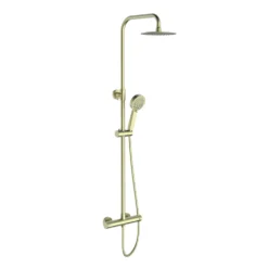 Drench Brushed Brass Round Exposed Thermostatic Rigid Riser Shower Kit