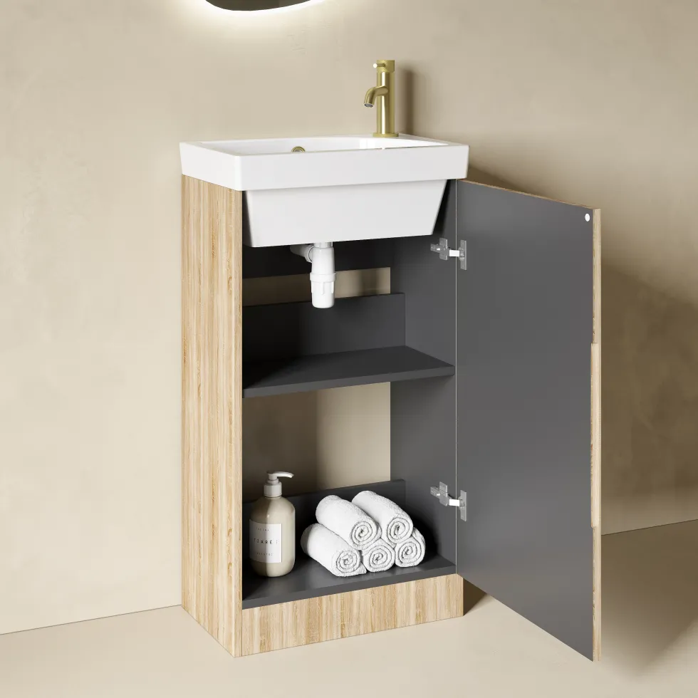 Drench Groove 460mm Fluted Floorstanding Cloakroom Vanity Unit & Basin