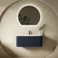 Drench Groove 870mm Fluted Wall Hung Curved Vanity Unit & Matt Stone Basin