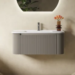 Drench Groove 870mm Fluted Wall Hung Curved Vanity Unit & Matt Stone Basin