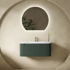 Drench Groove 870mm Fluted Wall Hung Curved Vanity Unit & Matt Stone Basin