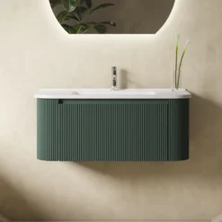 Drench Groove 870mm Fluted Wall Hung Curved Vanity Unit & Matt Stone Basin