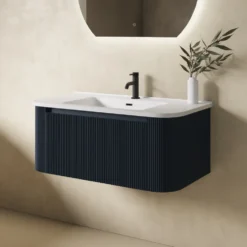 Drench Groove 870mm Fluted Wall Hung Curved Vanity Unit & Matt Stone Basin