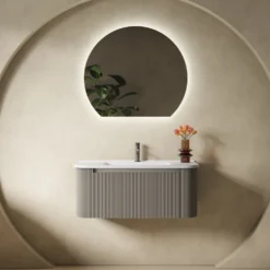 Drench Groove 870mm Fluted Wall Hung Curved Vanity Unit & Matt Stone Basin
