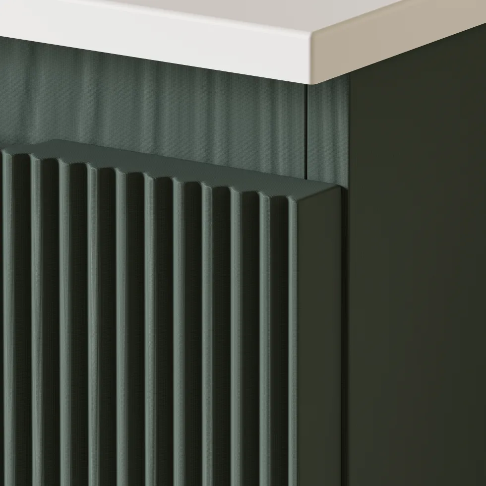 Drench Groove 870mm Fluted Wall Hung Curved Vanity Unit with Sintered Stone Countertop