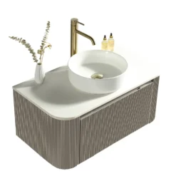 Drench Groove 870mm Fluted Wall Hung Curved Vanity Unit with Sintered Stone Countertop