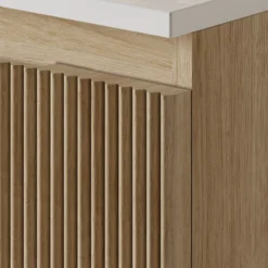 Drench Groove 870mm Fluted Wall Hung Curved Vanity Unit with Sintered Stone Countertop